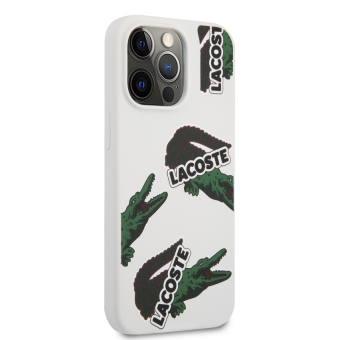 Silikónové puzdro Lacoste na Apple iPhone 13 Pro Max LCHC13XSOW Liquid Silicone Allover Pattern biele