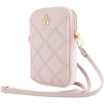 Univerzálne puzdro Guess na smartfón GUWBZPSQSSGP PU Quilted 4G Metal Logo Walltet Phone Bag Zipper ružové