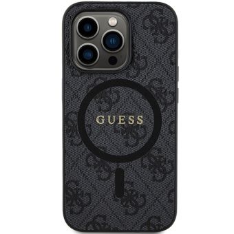 Guess PU Leather 4G Colored Ring MagSafe Apple iPhone 15 Pro GUHMP15LG4GFRK Black