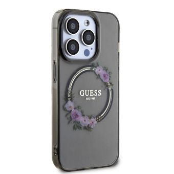 Guess PC/TPU Flowers Ring Glossy Logo MagSafe Apple iPhone 15 Pro Max GUHMP15XHFWFCK Black