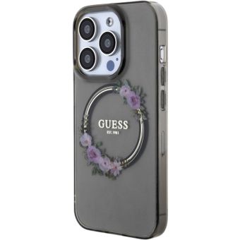 Guess PC/TPU Flowers Ring Glossy Logo MagSafe Apple iPhone 15 Pro Max GUHMP15XHFWFCK Black