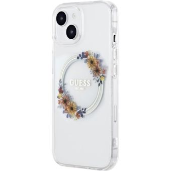 Guess PC/TPU Flowers Ring Glossy Logo MagSafe Apple iPhone 15 Plus GUHMP15MHFWFCT Transparent