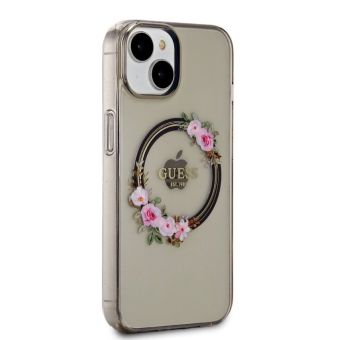 Guess PC/TPU Flowers Ring Glossy Logo MagSafe Apple iPhone 13 GUHMP13MHFWFCK Black