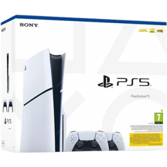 Sony PlayStation 5 Slim + PlayStation 5 DualSense Wireless Controllers, black & white
