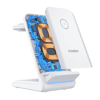 Choetech T608 4v1, 15W, bezdrôtová nabíjačka, biela