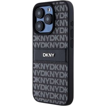 DKNY PU Leather Repeat Pattern Tonal Stripe Apple iPhone 15 Pro DKHCP15LPRTHSLK Black