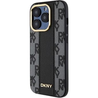 DKNY PU Leather Checkered Pattern Magsafe Apple iPhone 15 Pro DKHMP15LPCPVSLK Black