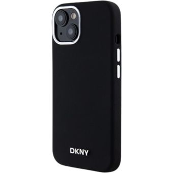 DKNY Liquid Silicone Silver Metal Logo MagSafe Apple iPhone 15 DKHMP15SSMCHLK Black