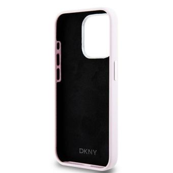 DKNY Liquid Silicone Silver Metal Logo MagSafe Apple iPhone 15 Pro DKHMP15LSMCHLP Pink