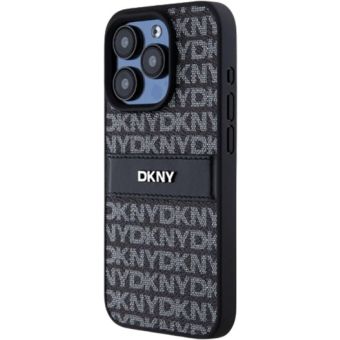 DKNY PU Leather Repeat Pattern Tonal Stripe Apple iPhone 15 Pro Max DKHCP15XPRTHSLK Black