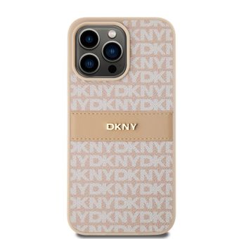 DKNY PU Leather Repeat Pattern Tonal Stripe Apple iPhone 15 Pro Max DKHCP15XPRTHSLP Pink