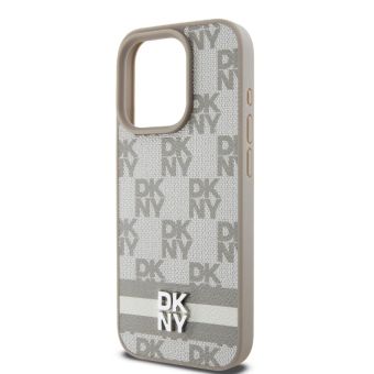DKNY PU Leather Checkered Pattern and Stripe Apple iPhone 13 Pro Max DKHCP13XPCPTSSE Beige