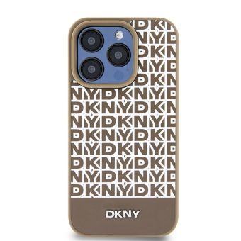 DKNY PU Leather Repeat Pattern Bottom Stripe MagSafe Apple iPhone 15 Pro Max DKHMP15XPSOSPW Brown