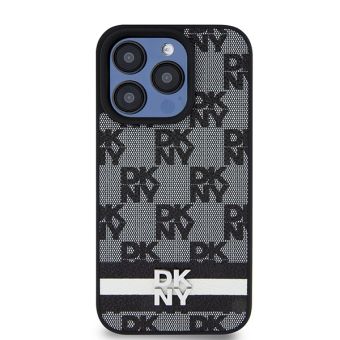 DKNY PU Leather Checkered Pattern and Stripe Apple iPhone 15 Pro Max DKHCP15XPCPTSSK Black