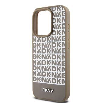 DKNY PU Leather Repeat Pattern Bottom Stripe MagSafe Apple iPhone 13 Pro DKHMP13LPSOSPW Brown
