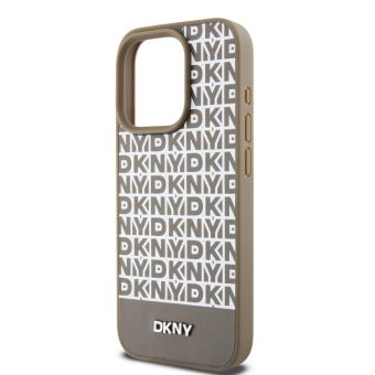 DKNY PU Leather Repeat Pattern Bottom Stripe MagSafe Apple iPhone 14 Pro Max DKHMP14XPSOSPW Brown