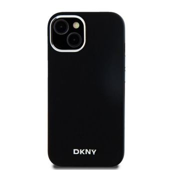 DKNY Liquid Silicone Silver Metal Logo MagSafe Apple iPhone 15 Plus DKHMP15MSMCHLK Black