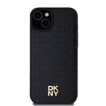 DKNY PU Leather Repeat Pattern Stack Logo Magsafe Apple iPhone 15 Plus DKHMP15MPSHRPSK Black
