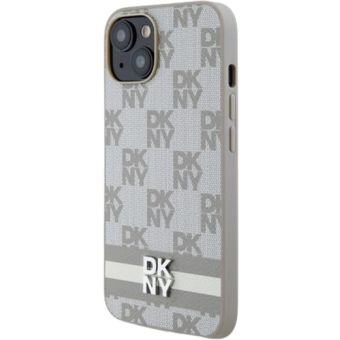 DKNY PU Leather Checkered Pattern and Stripe Apple iPhone 15 DKHCP15SPCPTSSE Beige