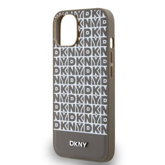 DKNY PU Leather Repeat Pattern Bottom Stripe MagSafe Apple iPhone 15 DKHMP15SPSOSPW Brown