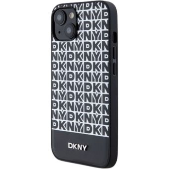 DKNY PU Leather Repeat Pattern Bottom Stripe MagSafe Apple iPhone 13 DKHMP13MPSOSPK Black