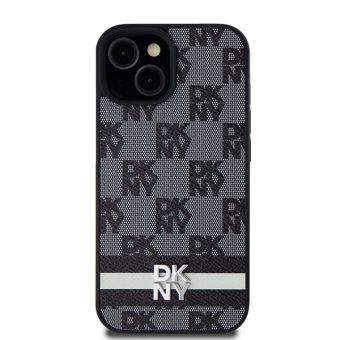 DKNY PU Leather Checkered Pattern and Stripe Apple iPhone 15 DKHCP15SPCPTSSK Black
