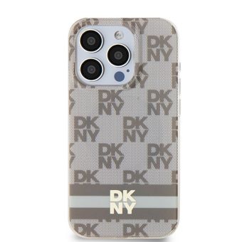 DKNY  PC/TPU Checkered Pattern W Printed Stripes MagSafe Apple Phone 15 Pro DKHMP15LHCPTSE Beige