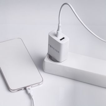 Forever TC-07 PD QC charger 1xUSB-C 1xUSB-A 30W white + USB-C - USB-C cable 60W