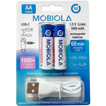 Mobiola MBAA1650, USB-C nabíjateľné Li-Ion batérie, AA, 1650mAh