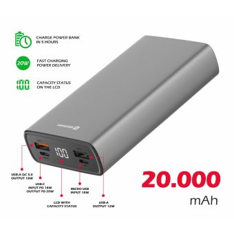 SWISSTEN Aluminum Power Bank 20000mAh 20W Power Delivery Grey