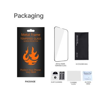Tempered glass metal frame Apple iPhone 14 Pro Max black frame