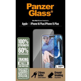 PanzerGlass - Tvrdené sklo UWF s aplikátorom pre Apple iPhone 16 Plus, čierna