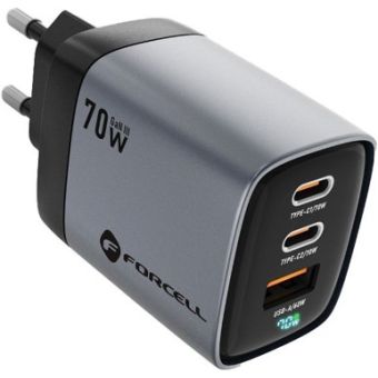 FORCELL F-ENERGY GaN III VT-37 LCD 2x TypeC+USB-A PD QC4.0 70W gray