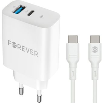Forever TC-07 PD QC charger 1xUSB-C 1xUSB-A 30W white + USB-C - USB-C cable 60W