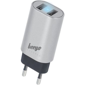 Beeyo travel charger 3,4A silver DOUBLE USB WALL CHARGER