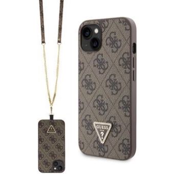 Guess PU 4G Strass Triangle Metal Logo + Crossbody Apple iPhone 15 GUHCP15SP4TDSCPW Brown