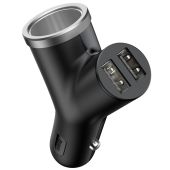 Autonabíjačka Baseus Y-typ 2x USB 3.4 A + zapaľovač čierna