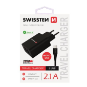 Sieťový adaptér Swissten Smart IC 2x USB 2,1 + dátový kábel USB/micro USB 1,2 m čierny 