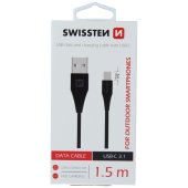 Swissten dátový kábel USB/USB-C 3.1 1,5 m čierny