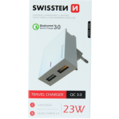 Nabíjací adaptér Swissten 2 x USB, Quick Charge 3.0, max 23W biely