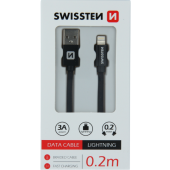 Kábel USB/Lightning (8 pin) Swissten 3.0A 0,2 m čierny