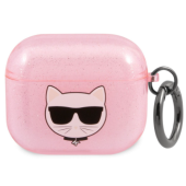 Silikónové puzdro Karl Lagerfeld na Apple Airpods 3 KLA3UCHGP Glitter Choupette Head ružové