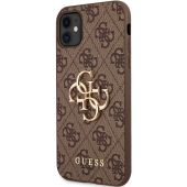 Plastové puzdro Guess na Apple iPhone 11 GUHCN614GMGBR PU 4G Metal Logo hnedé