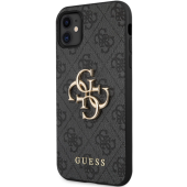 Plastové puzdro Guess na Apple iPhone 11 GUHCN614GMGGR PU 4G Metal Logo čierne