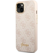 Puzdro Guess na Apple iPhone 14 GUHCP14SHG4SHP Metal Outline Script ružové