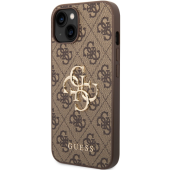 Plastové puzdro Guess na Apple iPhone 14 GUHCP14S4GMGBR 4G Metal Logo hnedé