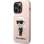 Silikónové puzdro Karl Lagerfeld na Apple iPhone 14 Pro KLHCP14LSNIKBCP Liquid Silicone Ikonik NFT ružové