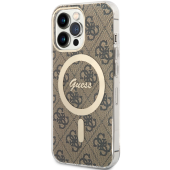 Plastové puzdro Guess na Apple iPhone 13 Pro Max GUHMP13XH4STW 4G IML MagSafe hnedé