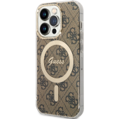 Plastové puzdro Guess na Apple iPhone 14 Pro GUHMP14LH4STW 4G IML MagSafe hnedé