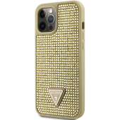 Plastové puzdro Guess na Apple iPhone 12 Pro Max GUHCP12LHDGTPD Rhinestones Triangle Metal Logo zlaté